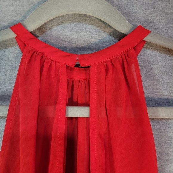 Express Womens Top Small Red Sleeveless Sheer Halter Open Back - Picture 5 of 12